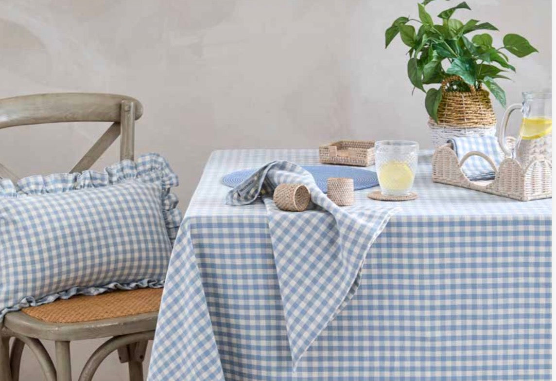 Gingham Ruffle Cushion - Blue