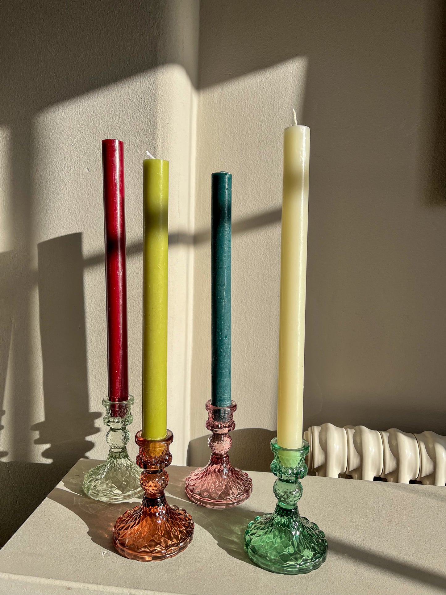 Glass Candle Stick Holder - Red