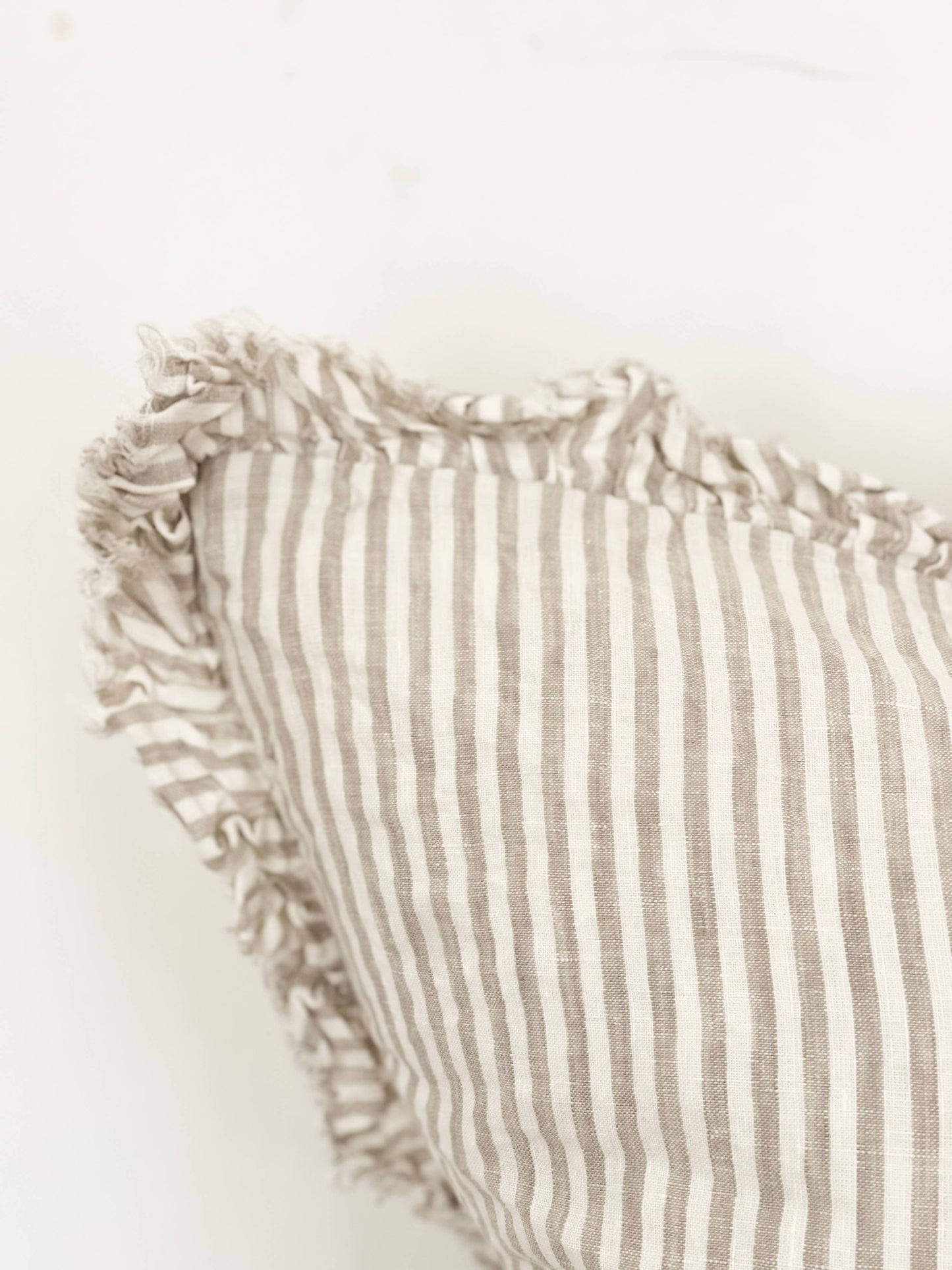 Hallie Ruffled Linen Cushion Cover – Natural Beige Stripe: 45 x 45 cm