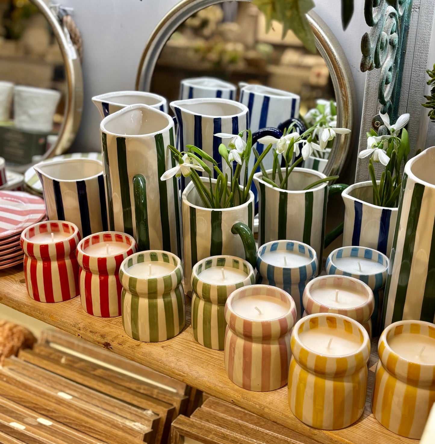Cabana Ochre Striped Ceramic Candle - Gold Coast