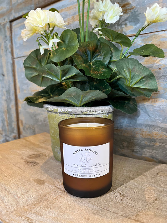 White Jasmine Brown Glass Candle