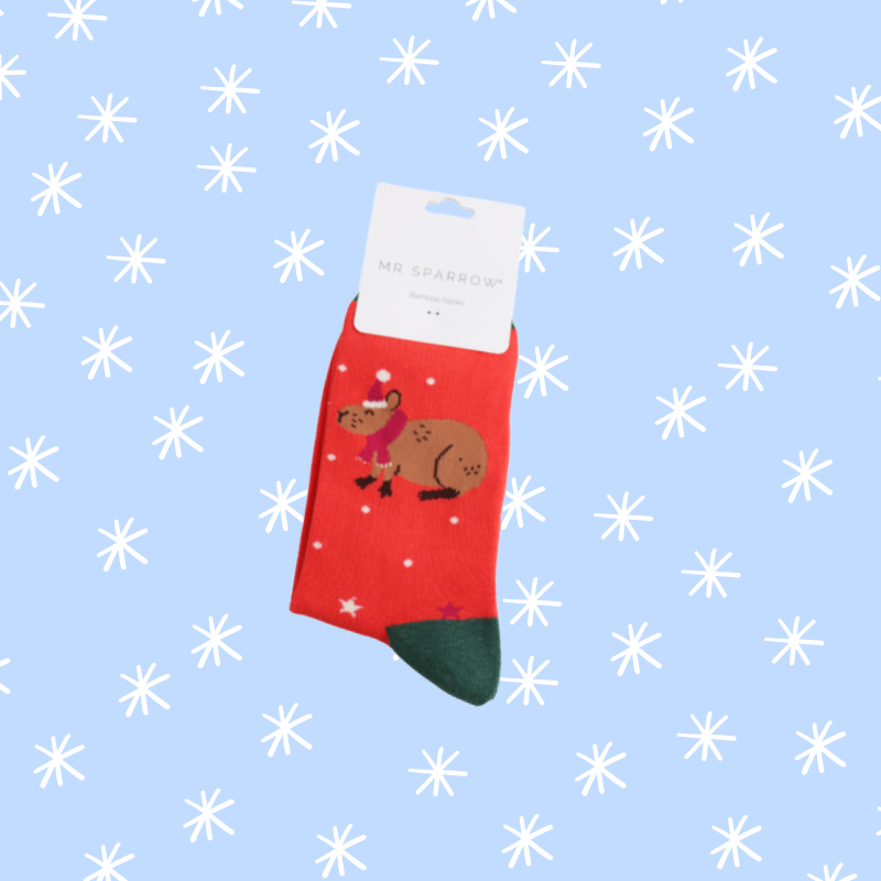 Christmas Capybara Bamboo Socks - Red