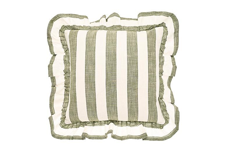 Striped Ruffle Square Cushion - Green