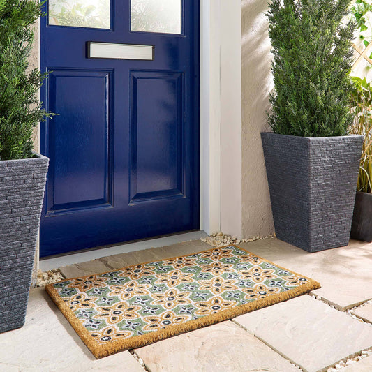 My Mat Printed Coir Sage Green Woodblock Print Doormat 45X75: 045x075