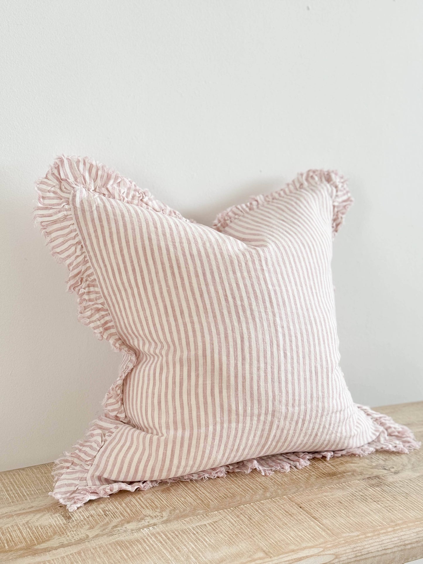 Hallie Ruffled Linen Cushion Cover 45x45 – Pink Stripe