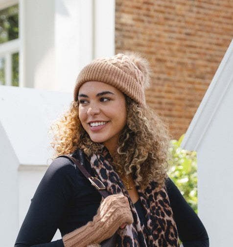 Knitted Bobble Hat - Mocha Mousse