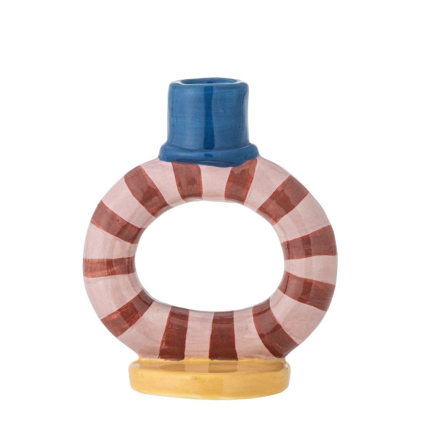 Tacana Candle Holder, Stoneware - Pink & Red Stripes