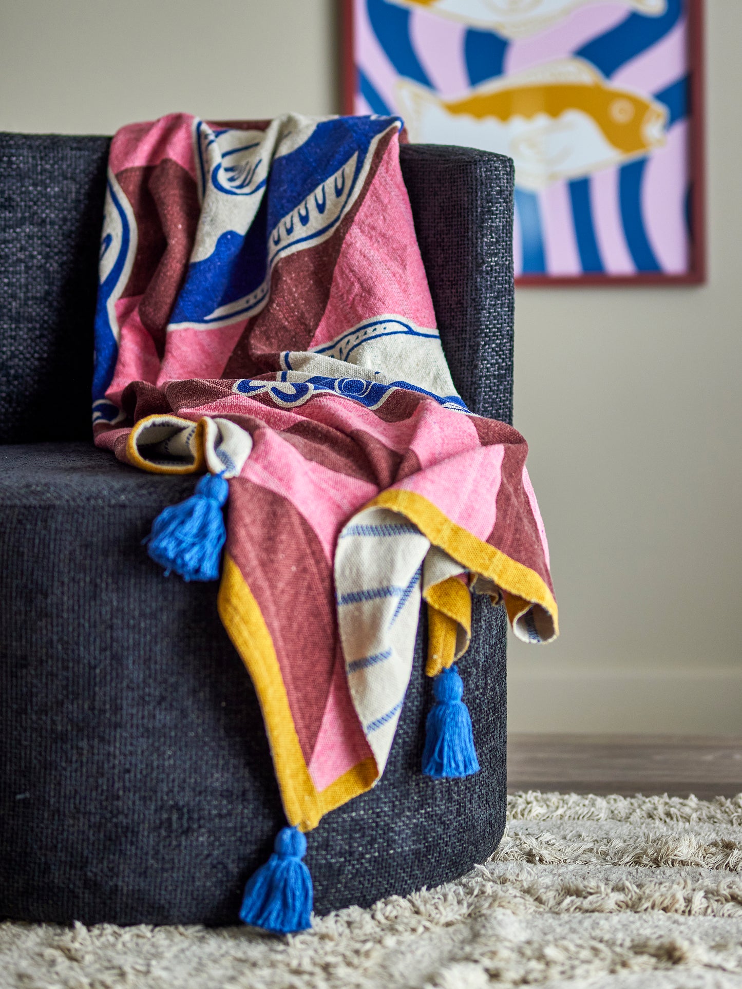 Fish Print Throw, Recycled Cotton