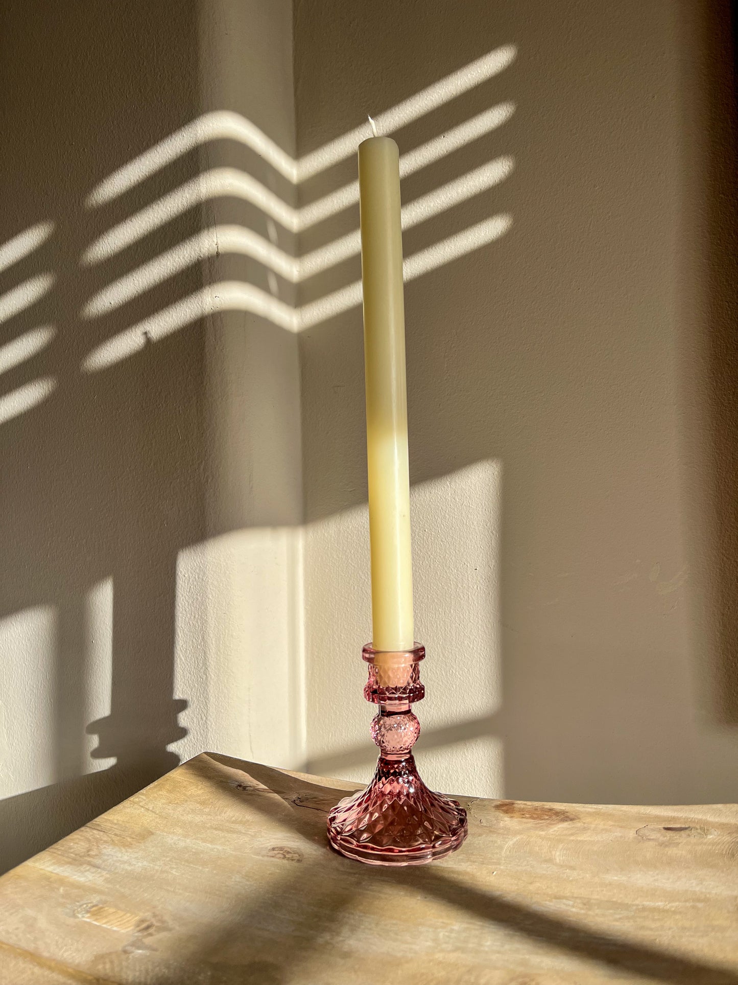 Glass Candle Stick Holder - Pink
