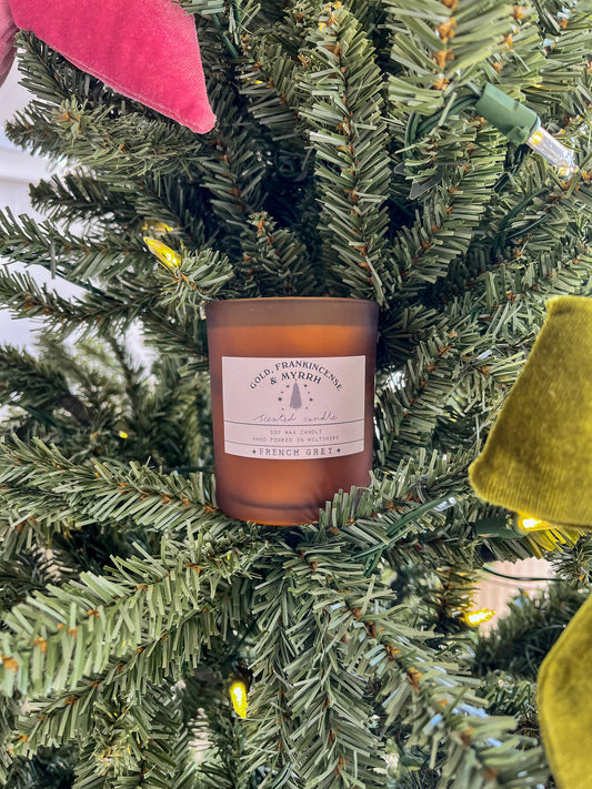 Gold, Frankincense & Myrrh Brown Glass Candle