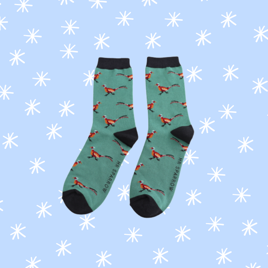 Pheasants Bamboo Socks - Green