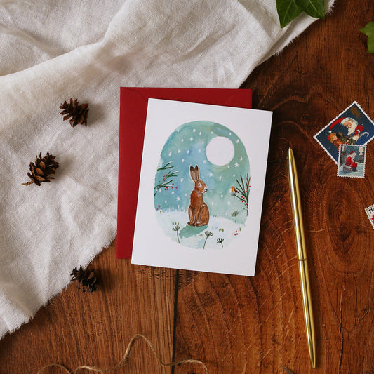 Christmas Hare & Robin Mini Card