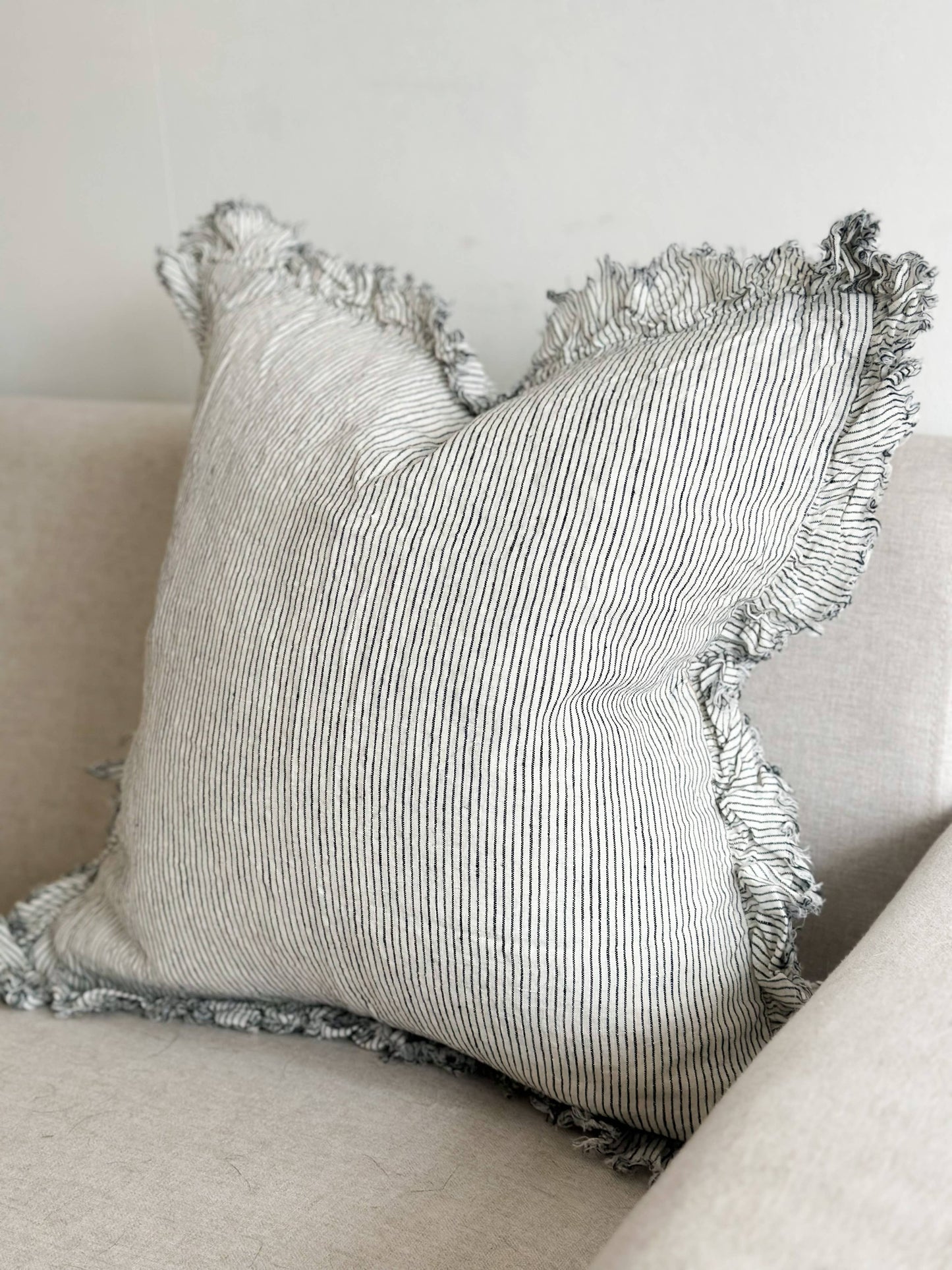 Hallie Ruffled Linen Cushion Cover 45×45 – Pinstripe