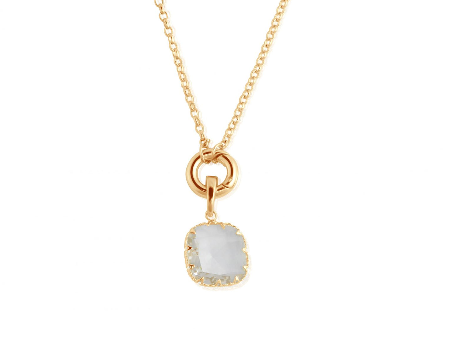 Aura Mini Allure Stone Cut Plated Brass Belcher Chain Necklace With Lock