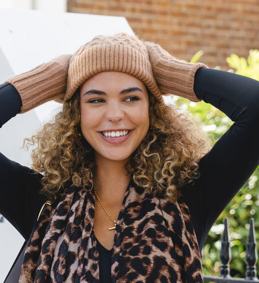 Knitted Bobble Hat - Mocha Mousse