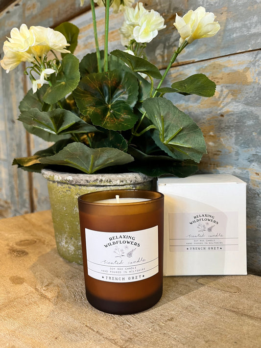Relaxing Wildflowers Brown Glass Candle