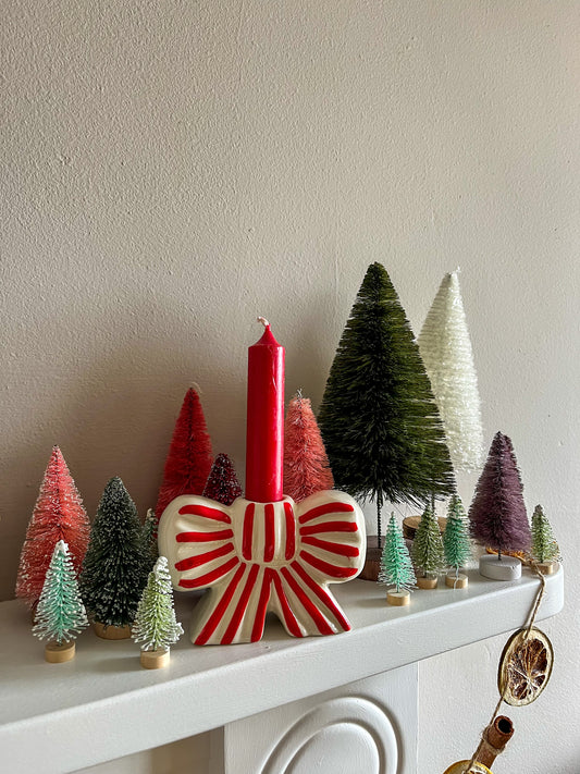 Stripe Bow Candle Holder - Red & White