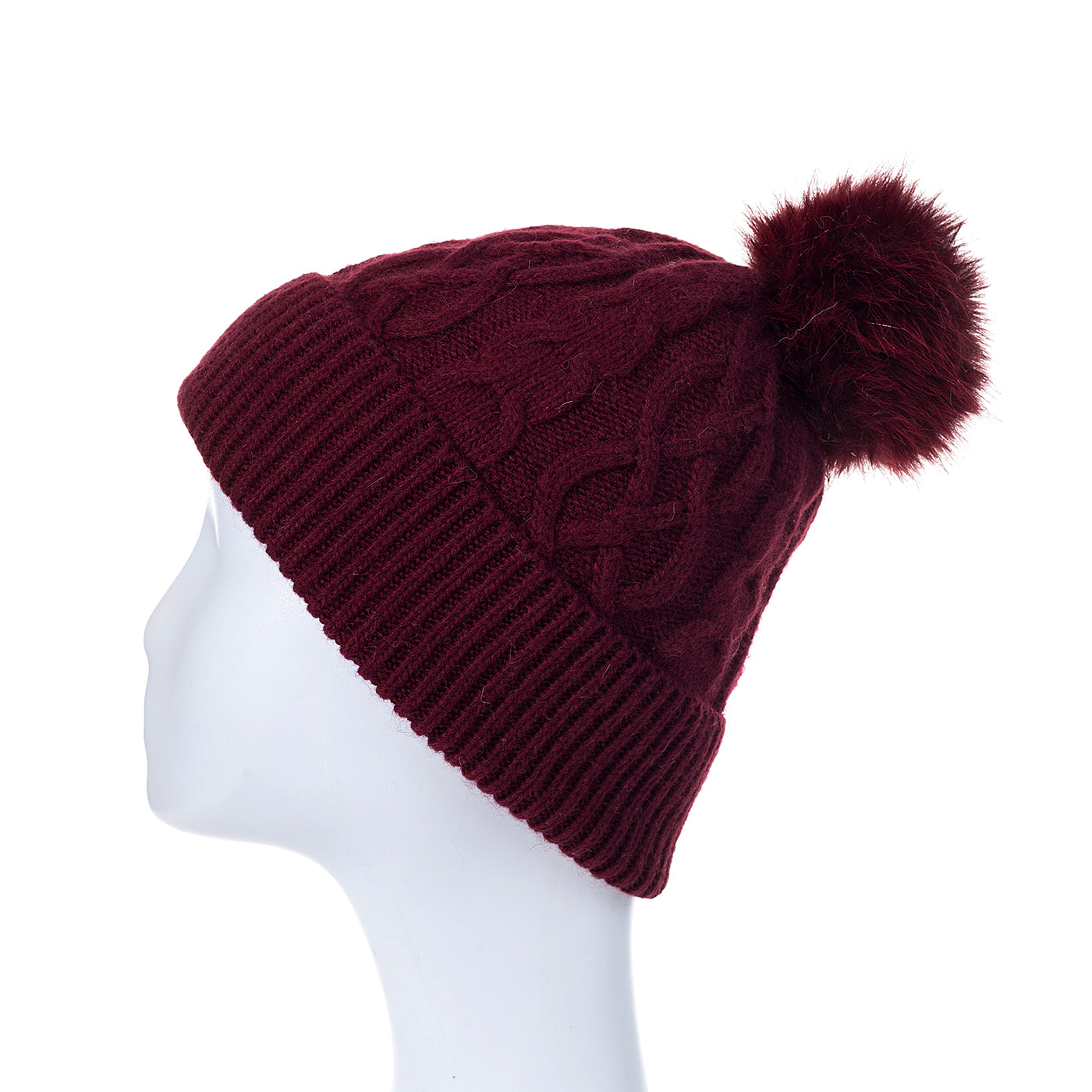 Knitted Bobble Hat - Berry
