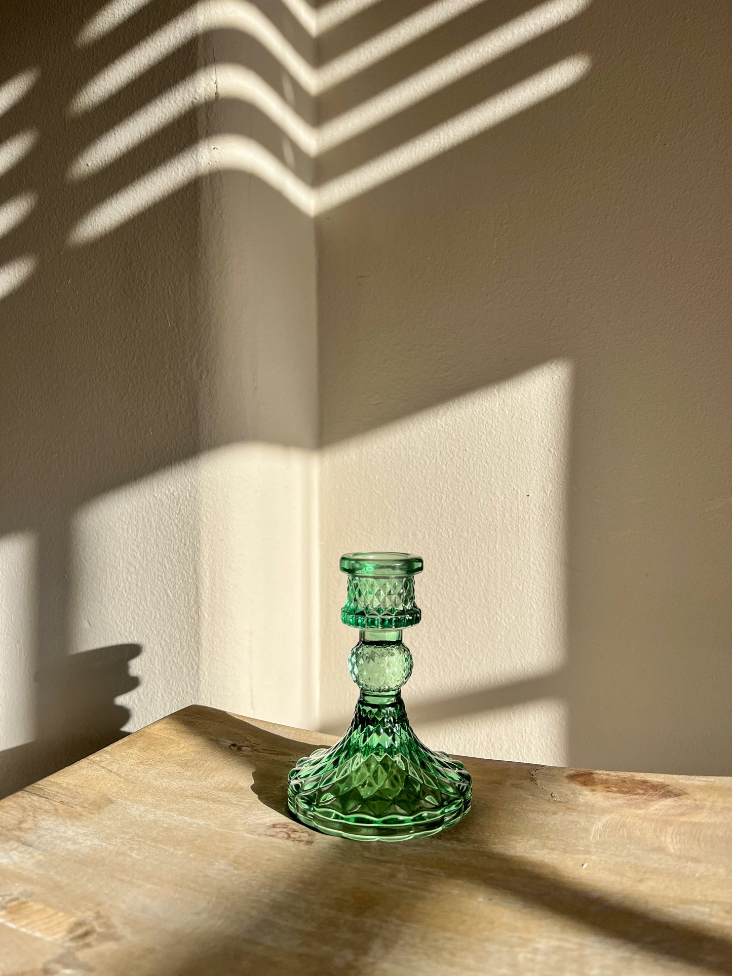 Glass Candle Stick Holder - Green