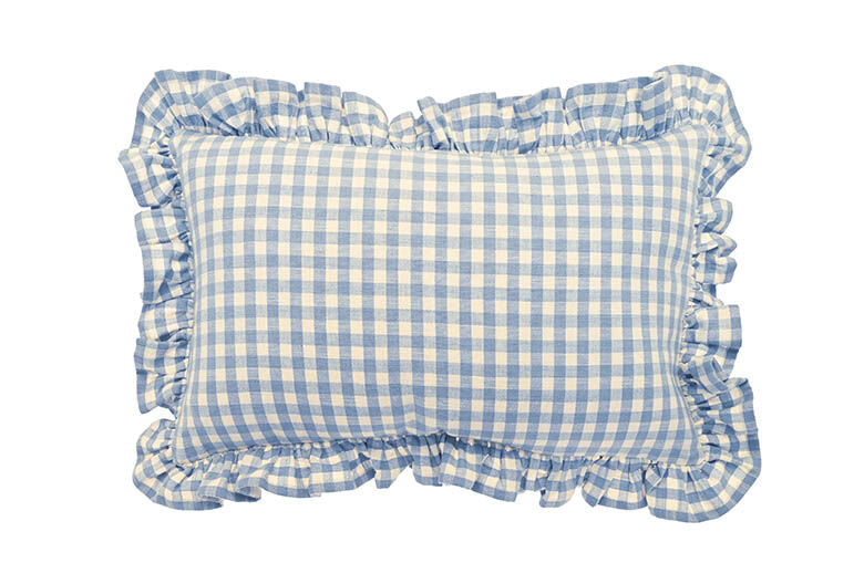 Gingham Ruffle Cushion - Blue