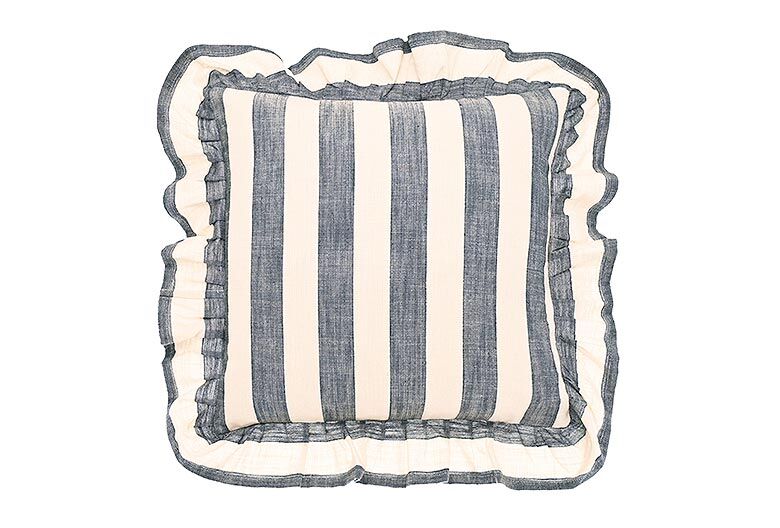 Striped Ruffle Square Cushion - Blue