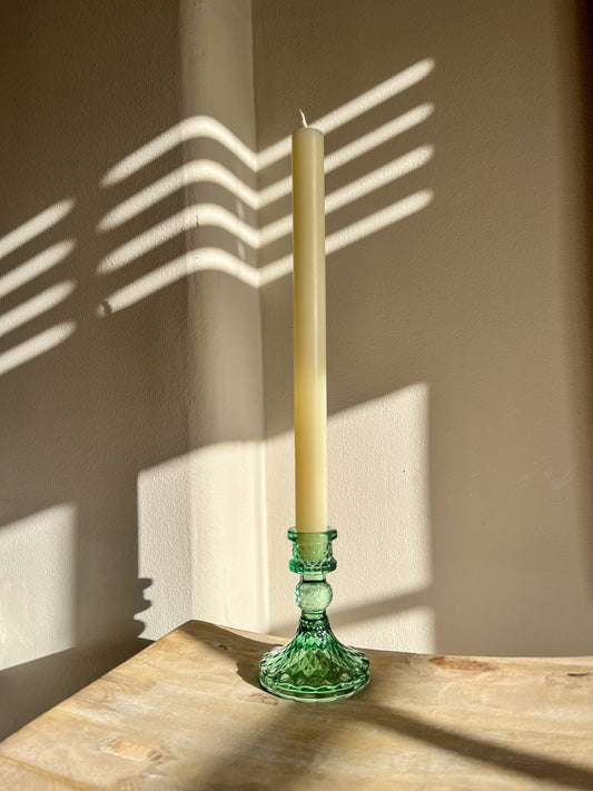 Glass Candle Stick Holder - Green