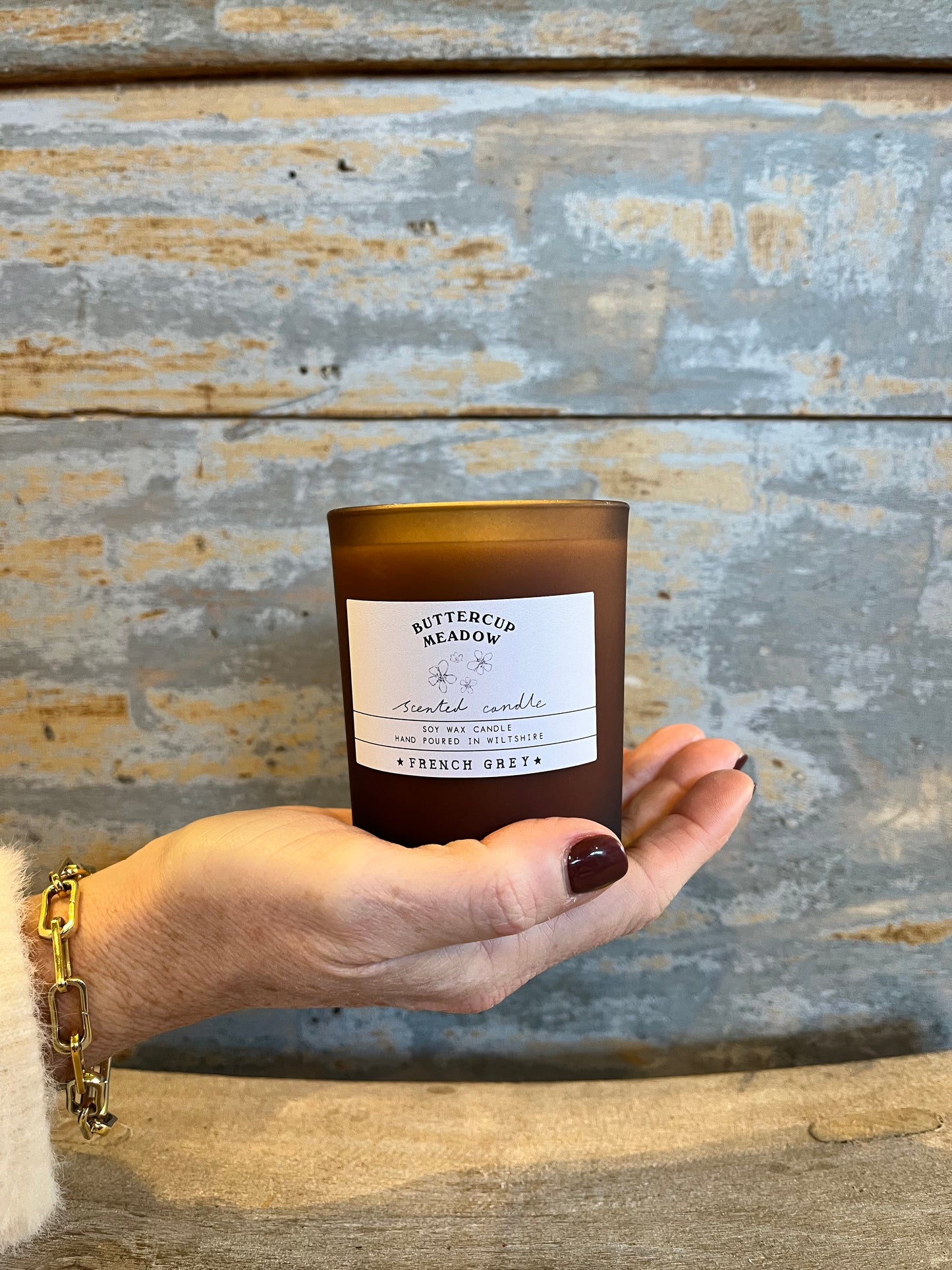 Buttercup Meadow Brown Glass Candle