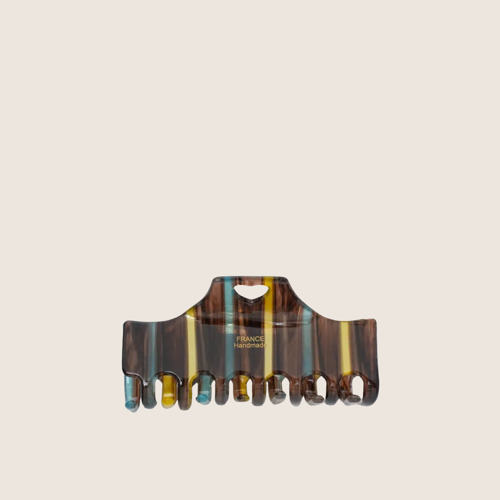 Stripe Claw Hair Clip - Tortoise Blue & Yellow