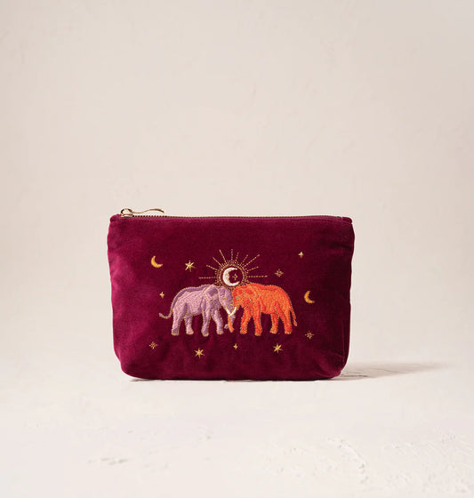 Enchanted Elephant Velvet Mini Pouch - Ruby