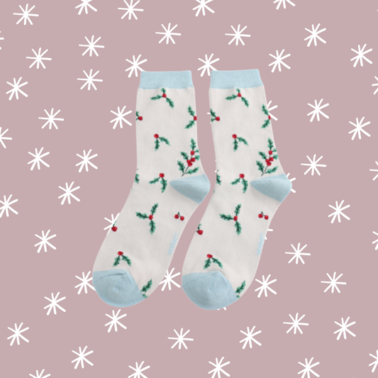 Holly Sprigs Bamboo Socks - Cream