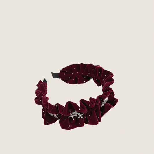 Embellished Velvet Headband - Red