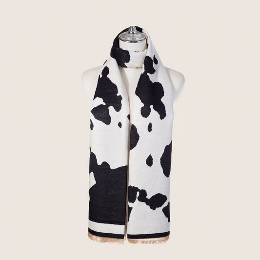 Luxe Cow Print Scarf - Black & White