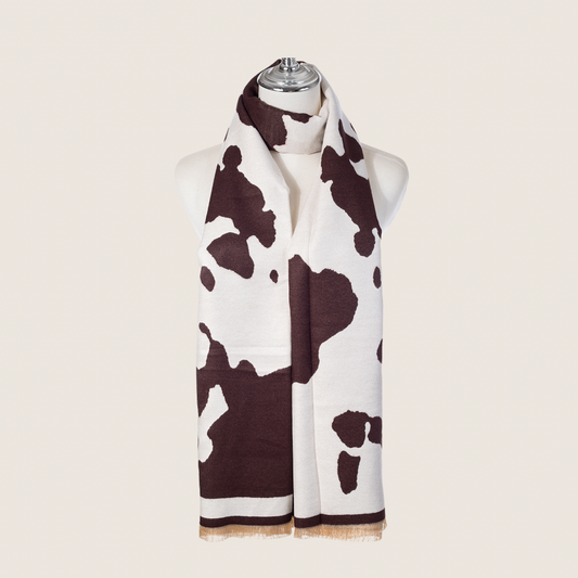 Luxe Cow Print Scarf - Brown & White