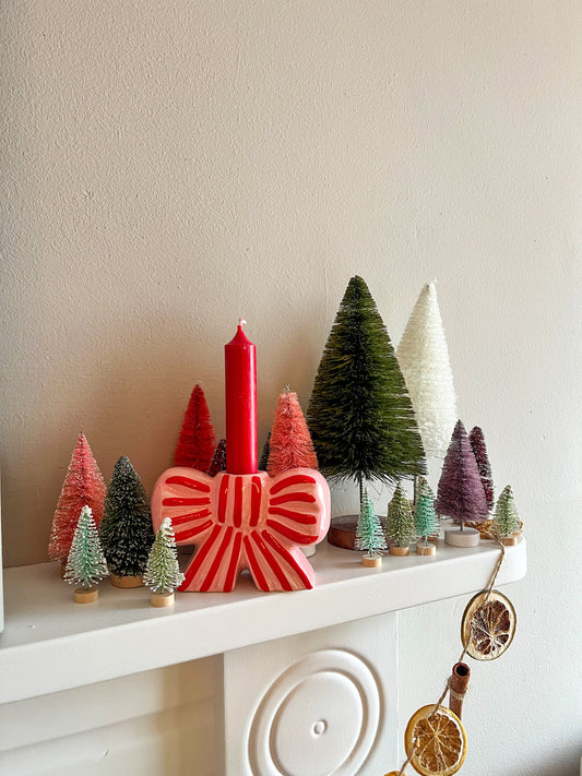 Stripe Bow Candle Holder - Red & Pink