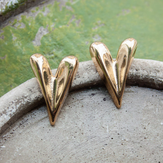 Cassia Folded Heart Stud Earrings - Gold