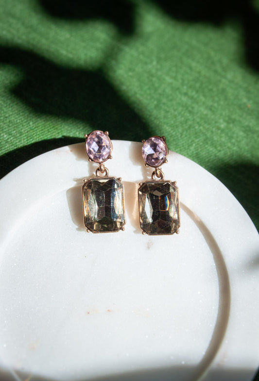 Oval Twin Gem Post Earring - Smoky Purple & Lavender