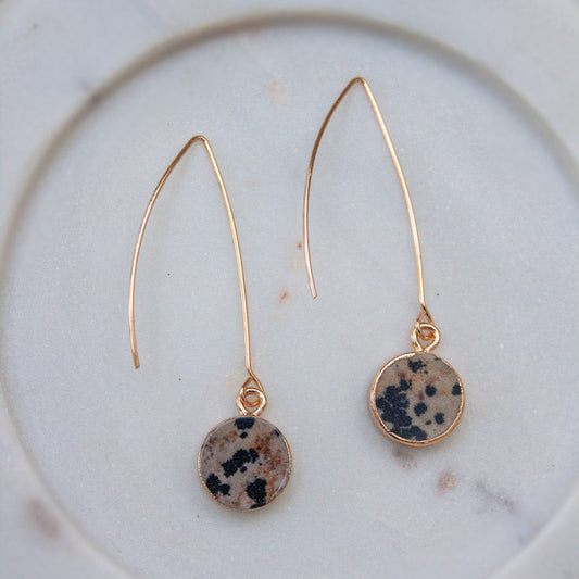 Sally Spotted Stone Drop Earrings - Gold