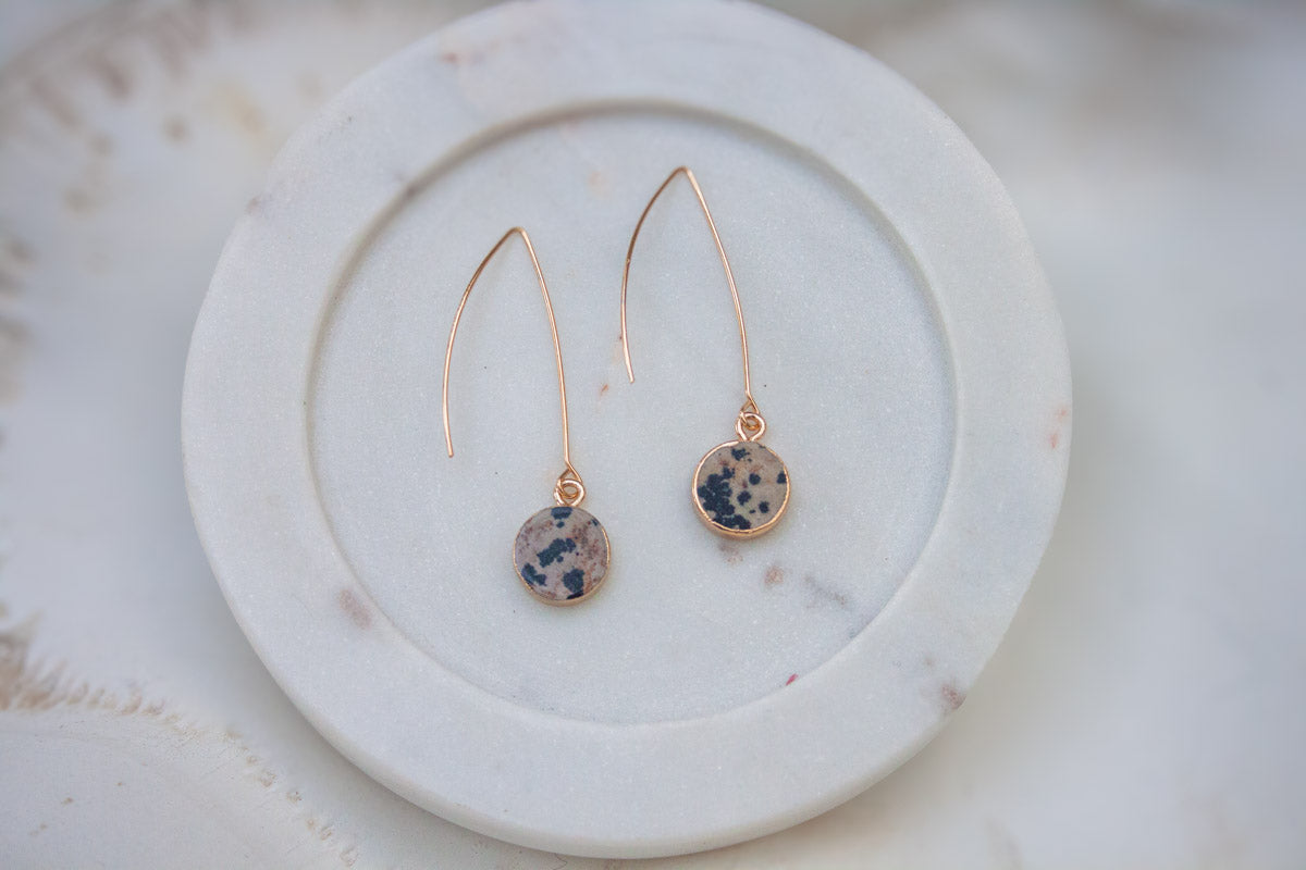 Sally Spotted Stone Drop Earrings - Gold