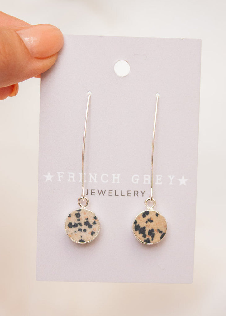 'Sally' Spotted Stone Drop Earrings - Silver