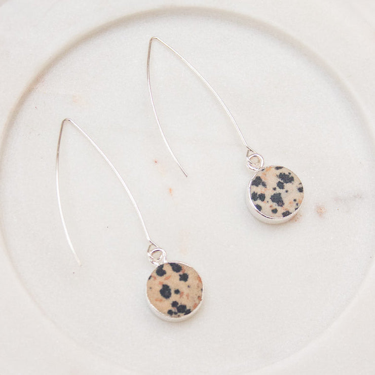 'Sally' Spotted Stone Drop Earrings - Silver