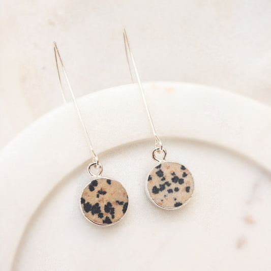 'Sally' Spotted Stone Drop Earrings - Silver
