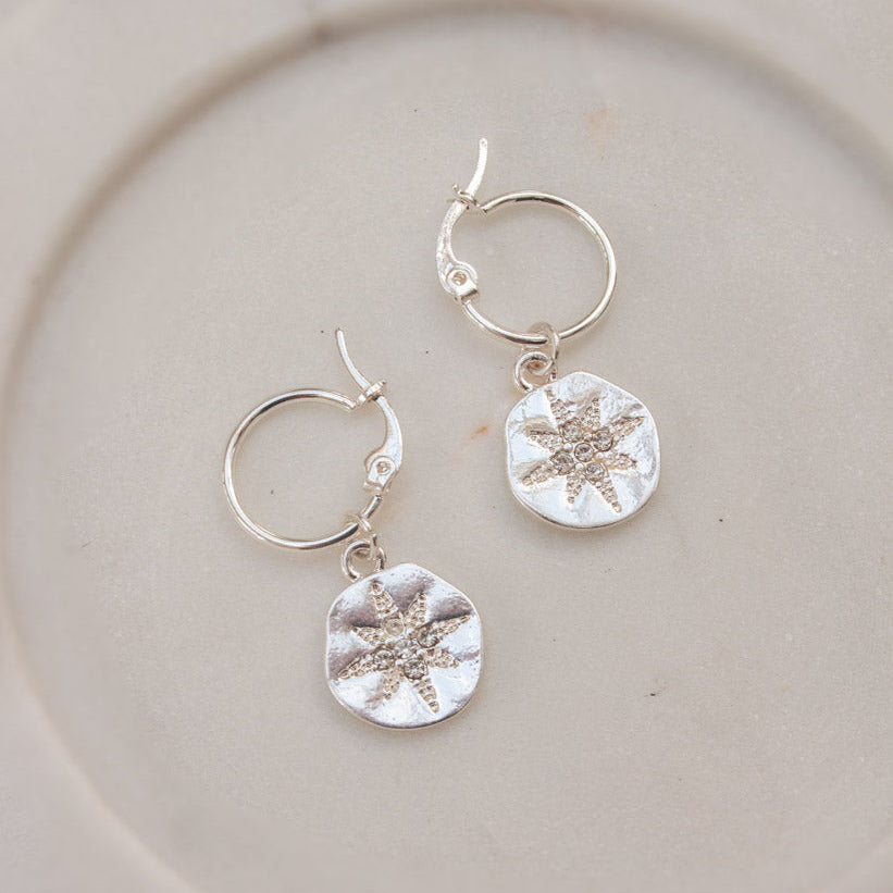Celena Encrusted Stars Earrings - Silver