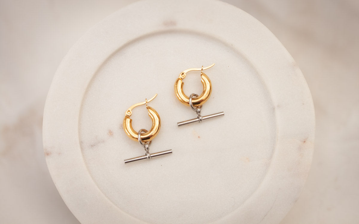 Mixed Metal T-Bar Hoop Earrings