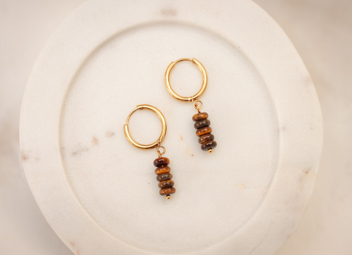 Tigers Eye Bead Mini Hoops