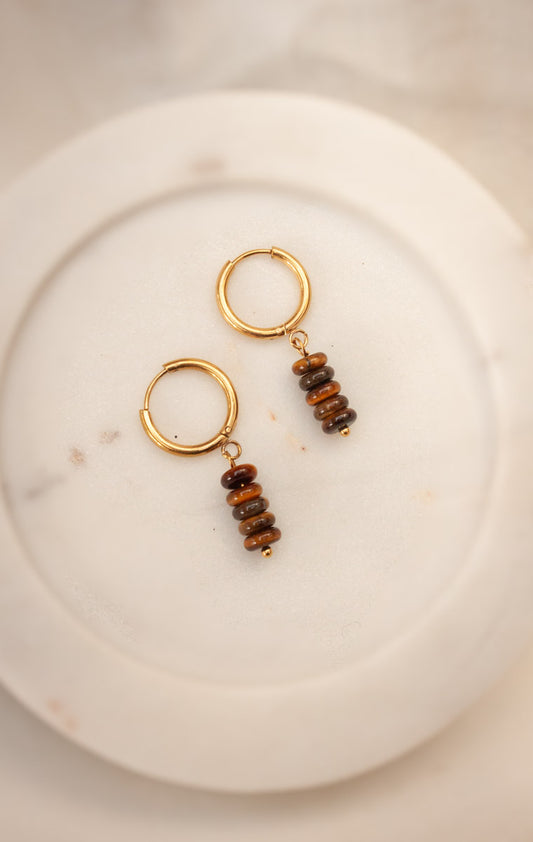 Tigers Eye Bead Mini Hoops