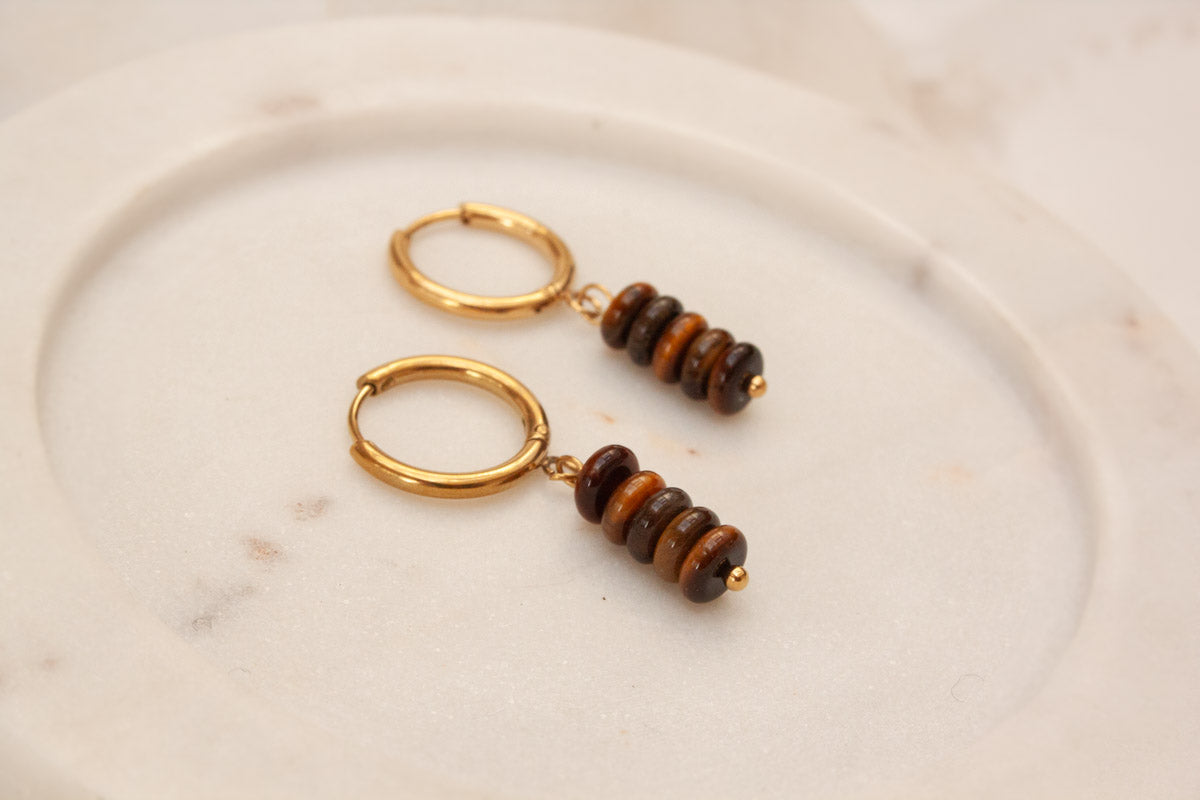 Tigers Eye Bead Mini Hoops