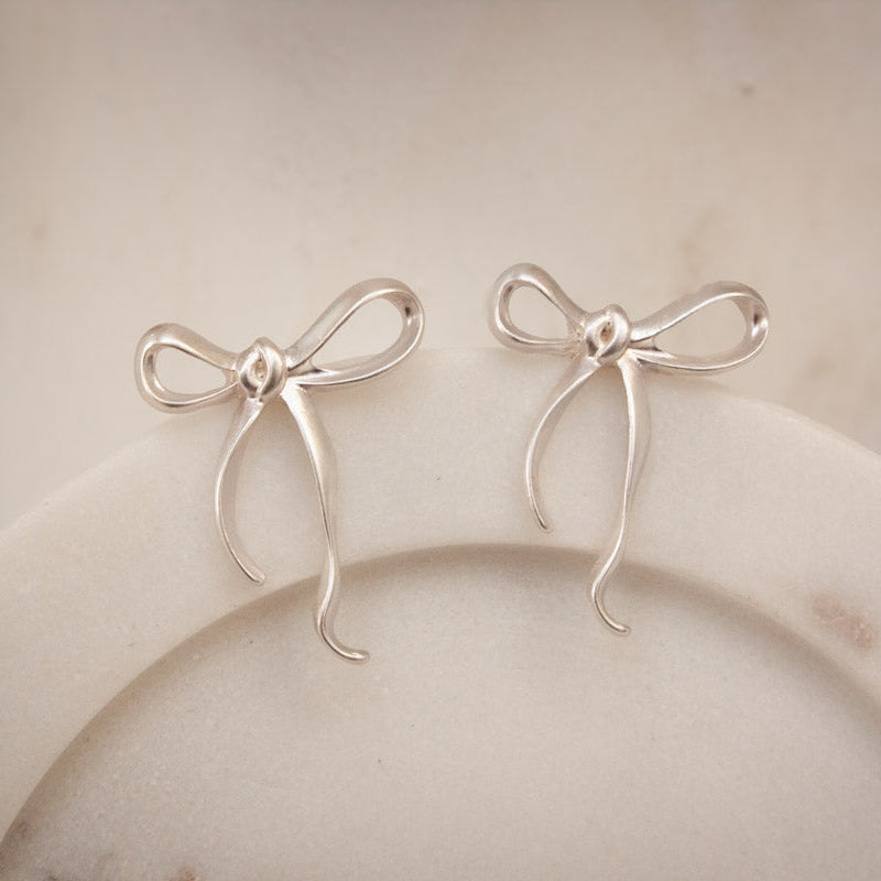 Paloma Bow Matte Earrings - Silver