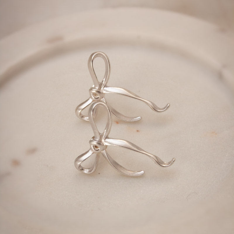 Paloma Bow Matte Earrings - Silver