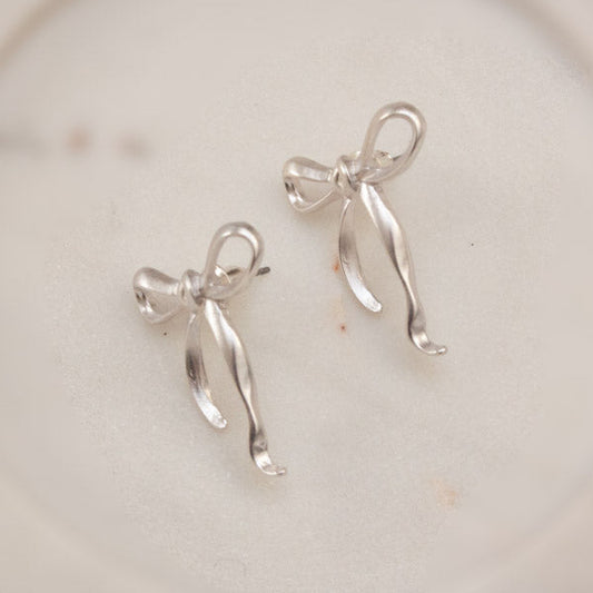 Paloma Bow Matte Earrings - Silver