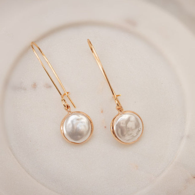 Eilidh Flat Pearl Drop Earrings - Gold